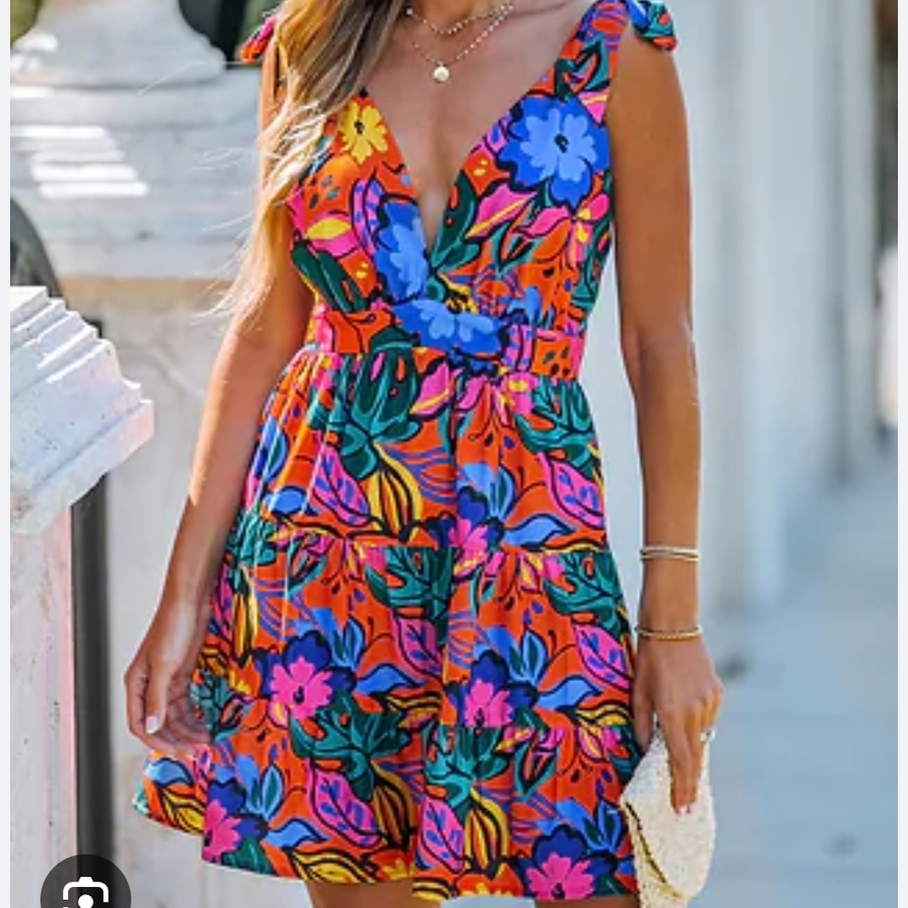 Cupshe Orange Plunge Neck Fit and Flare Mini Dress